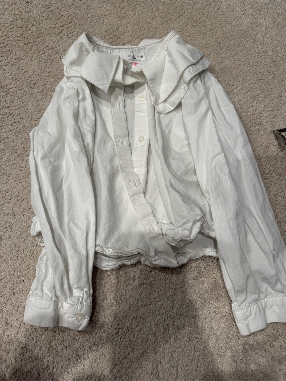 Zara White Ruffled Collar Button-Up Blouse